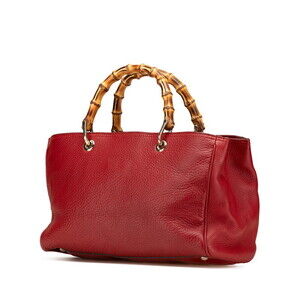 Gucci Top Bamboo Handbag Bag Handle Leather 2way Shoulder Red